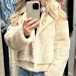 New hardly worn cream teddy 100% pure shearling with leather trim